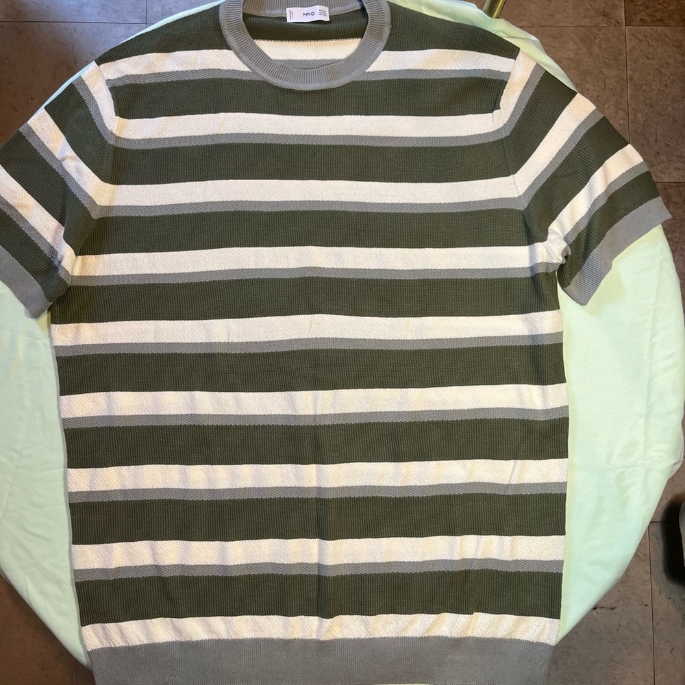 Mango Olive and Cream Striped Crewneck Sweater XXL